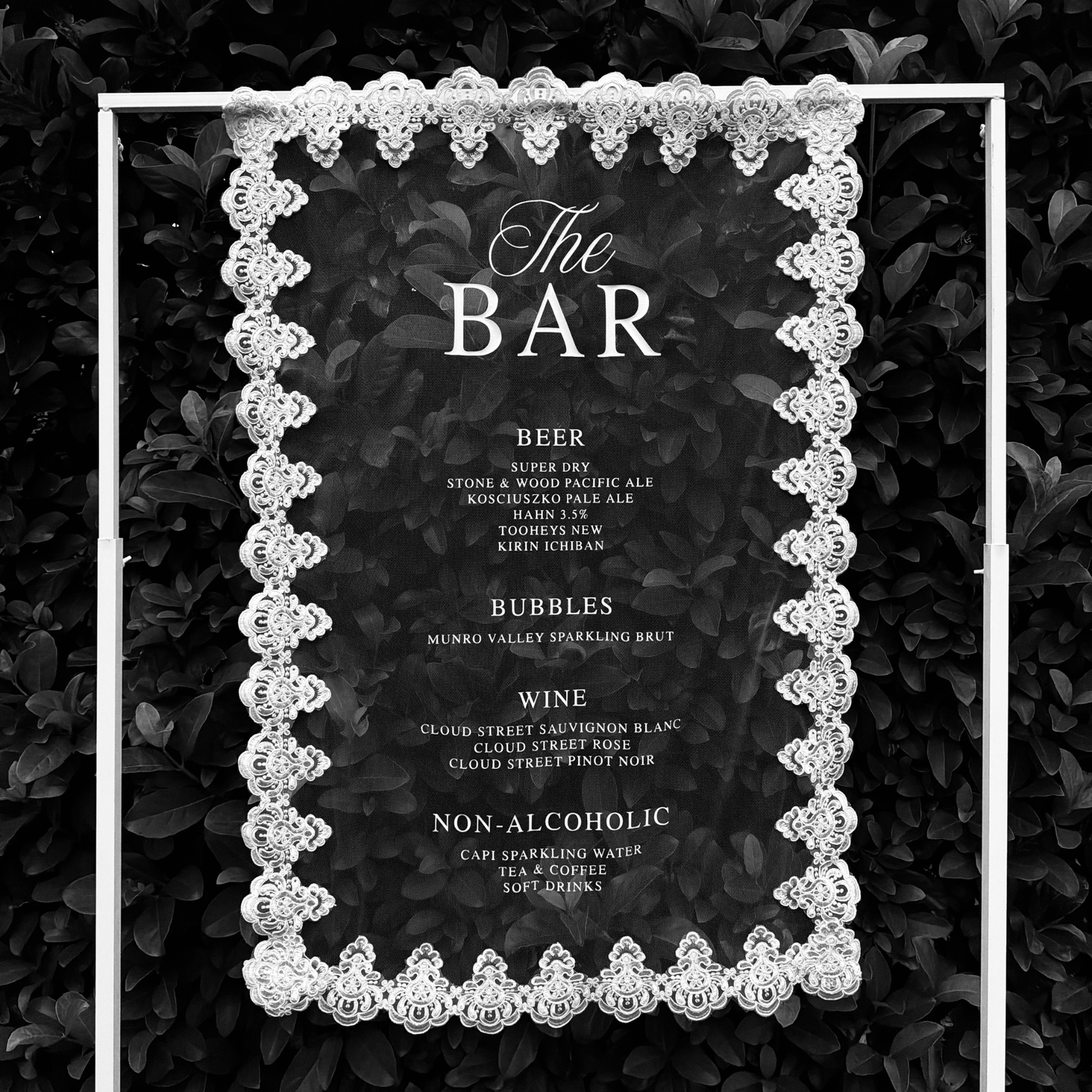 Lace Bar Sign – Wedding Drinks Menu Sign