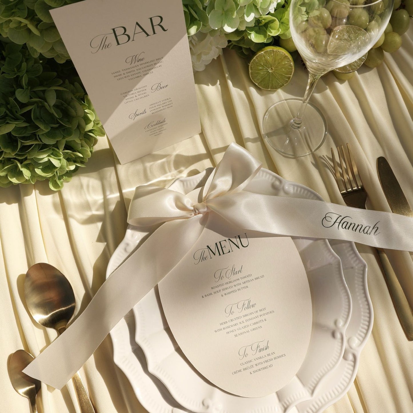 Estelle Oval Wedding Menu